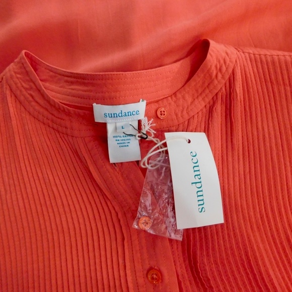 NWT!! SUNDANCE Mystic Falls Pleated Top Blouse Coral Pink Pleated Popover Boho L - Picture 9 of 12